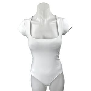 Free People Intimately White Short Sleeve Square Neck T Shirt Bodysuit Top Sz XS